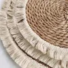 Fringed edge straw woven placemats, thickened heat-insulating clay pot MATS, round straw woven placemats, table plate MATS Item Picture